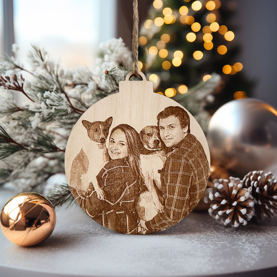 Wood Laser Engraved Photo Ornament – Refracted Rose